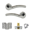 Eco Crest Door Handle Pack (Latch Set - 3" CE Latch, 3" Fire Rated Hinges x3) - Satin Chrome/Polished Chrome