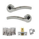 Eco Crest Door Handle Pack (Latch Set - 3" CE Latch, 4" Fire Rated Hinges x3) - Satin Chrome/Polished Chrome