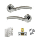 Eco Crest Door Handle Pack (Latch Set - 2.5" CE Latch, 4" Slim Knuckle Hinges x2) - Satin Chrome/Polished Chrome