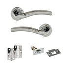 Eco Crest Door Handle Pack (Latch Set - 2.5" Latch, 3" Hinges x2) - Satin Chrome/Polished Chrome