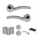 Eco Crest Door Handle Pack (Bathroom Set - 2.5" CE Bathroom Lock, 3" Fire Rated Hinges x3) - Satin Chrome/Polished Chrome