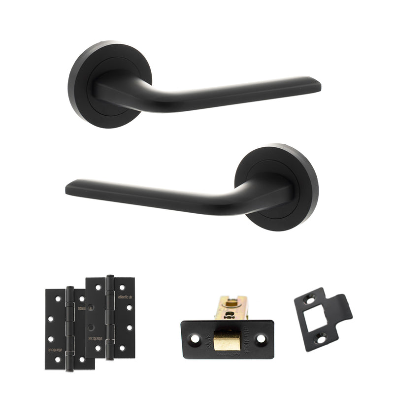 Eco Surf Door Handle Pack (Latch Set - 3" CE Latch, 4" Slim Knuckle Hinges x2) - Matt Black