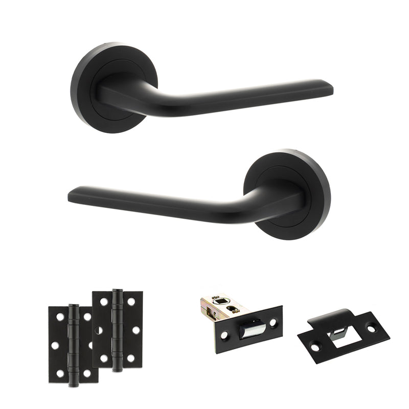 Eco Surf Door Handle Pack (Latch Set - 2.5" Latch, 3" Hinges x2) - Matt Black