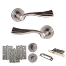 Old English Richmond Door Handle Pack (Bathroom Set - 3" CE Bathroom Lock, 4" Fire Rated Hinges x3) - Matt Gun Metal