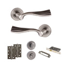 Old English Richmond Door Handle Pack (Bathroom Set - 2.5" CE Bathroom Lock, 4" Slim Knuckle Hinges x2) - Matt Gun Metal