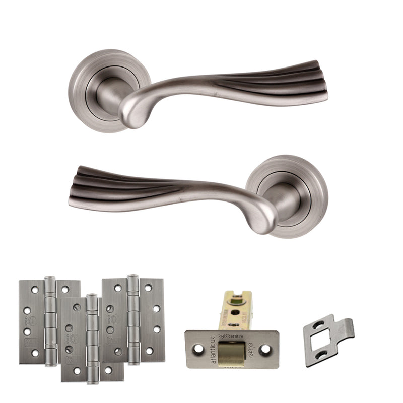 Old English Richmond Door Handle Pack (Latch Set - 3" CE Latch, 4" Fire Rated Hinges x3) - Matt Gun Metal