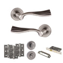 Old English Richmond Door Handle Pack (Bathroom Set - 3" CE Bathroom Lock, 3" Fire Rated Hinges x3) - Matt Gun Metal