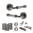Old English Durham Door Handle Pack (Euro Lock Set - 3" CE Sashlock, 3" Fire Rated Hinges x3) - Distressed Silver
