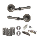 Old English Durham Door Handle Pack (Euro Lock Set - 2.5" CE Sashlock, 4" Fire Rated Hinges x3) - Distressed Silver