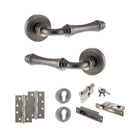 Old English Durham Door Handle Pack (Euro Lock Set - 3" CE Sashlock, 4" Slim Knuckle Hinges x2) - Distressed Silver
