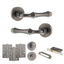 Old English Durham Door Handle Pack (Bathroom Set - 2.5" CE Bathroom Lock, 4" Fire Rated Hinges x3) - Matt Gun Metal