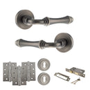 Old English Durham Door Handle Pack (3 Lever Lock Set - 2.5" CE Sashlock, 4" Fire Rated Hinges x3) - Matt Gun Metal