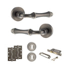 Old English Durham Door Handle Pack (3 Lever Lock Set - 3" CE Sashlock, 4" Slim Knuckle Hinges x2) - Matt Gun Metal
