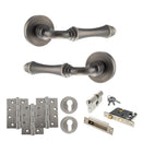 Old English Durham Door Handle Pack (Euro Lock Set - 3" CE Sashlock, 4" Fire Rated Hinges x3) - Matt Gun Metal