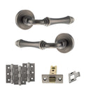 Old English Durham Door Handle Pack (Latch Set - 3" CE Latch, 3" Fire Rated Hinges x3) - Matt Gun Metal