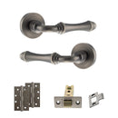 Old English Durham Door Handle Pack (Latch Set - 2.5" CE Latch, 4" Slim Knuckle Hinges x2) - Matt Gun Metal