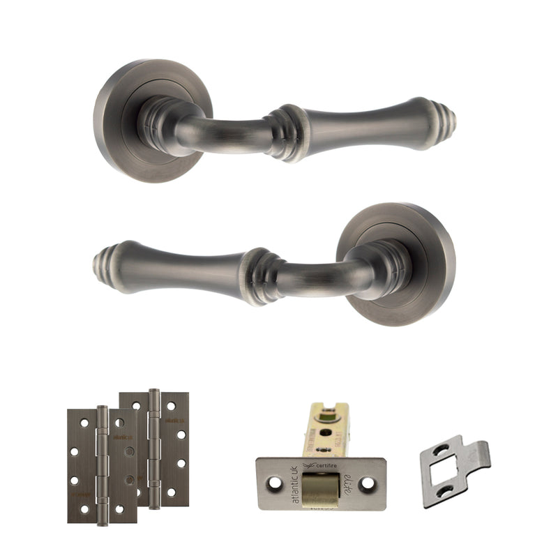 Old English Durham Door Handle Pack (Latch Set - 3" CE Latch, 4" Slim Knuckle Hinges x2) - Matt Gun Metal