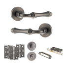Old English Durham Door Handle Pack (Bathroom Set - 2.5" CE Bathroom Lock, 3" Fire Rated Hinges x3) - Matt Gun Metal