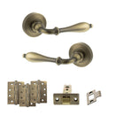 Old English Wrexham Door Handle Pack (Latch Set - 3" CE Latch, 4" Fire Rated Hinges x3) - Matt Antique Brass