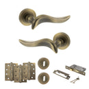 Old English Oxford Door Handle Pack (3 Lever Lock Set - 2.5" CE Sashlock, 4" Fire Rated Hinges x3) - Matt Antique Brass