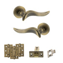 Old English Oxford Door Handle Pack (Latch Set - 2.5" CE Latch, 3" Fire Rated Hinges x3) - Matt Antique Brass