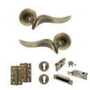 Old English Oxford Door Handle Pack (Euro Lock Set - 3" CE Sashlock, 4" Slim Knuckle Hinges x2) - Matt Antique Brass