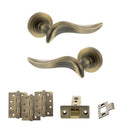 Old English Oxford Door Handle Pack (Latch Set - 3" CE Latch, 4" Fire Rated Hinges x3) - Matt Antique Brass