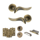 Old English Oxford Door Handle Pack (Bathroom Set - 3" CE Bathroom Lock, 3" Fire Rated Hinges x3) - Matt Antique Brass