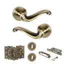 Old English Colchester Door Handle Pack (3 Lever Lock Set - 3" CE Sashlock, 3" Fire Rated Hinges x3) - Antique Brass