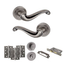 Old English Colchester Door Handle Pack (Bathroom Set - 2.5" CE Bathroom Lock, 4" Fire Rated Hinges x3) - Distressed Silver