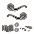 Old English Colchester Door Handle Pack (3 Lever Lock Set - 2.5" CE Sashlock, 4" Fire Rated Hinges x3) - Distressed Silver