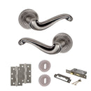 Old English Colchester Door Handle Pack (3 Lever Lock Set - 2.5" CE Sashlock, 4" Slim Knuckle Hinges x2) - Distressed Silver