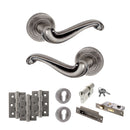 Old English Colchester Door Handle Pack (Euro Lock Set - 3" CE Sashlock, 3" Fire Rated Hinges x3) - Distressed Silver