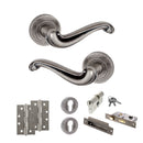 Old English Colchester Door Handle Pack (Euro Lock Set - 3" CE Sashlock, 4" Slim Knuckle Hinges x2) - Distressed Silver