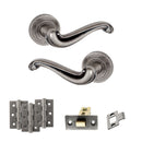 Old English Colchester Door Handle Pack (Latch Set - 3" CE Latch, 3" Fire Rated Hinges x3) - Distressed Silver