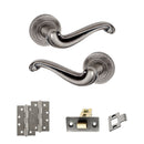 Old English Colchester Door Handle Pack (Latch Set - 2.5" CE Latch, 4" Slim Knuckle Hinges x2) - Distressed Silver