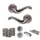 Old English Colchester Door Handle Pack (Bathroom Set - 3" CE Bathroom Lock, 3" Fire Rated Hinges x3) - Distressed Silver