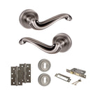 Old English Colchester Door Handle Pack (3 Lever Lock Set - 2.5" CE Sashlock, 4" Slim Knuckle Hinges x2) - Matt Gun Metal