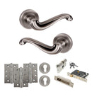 Old English Colchester Door Handle Pack (Euro Lock Set - 3" CE Sashlock, 4" Fire Rated Hinges x3) - Matt Gun Metal