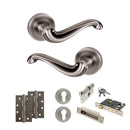 Old English Colchester Door Handle Pack (Euro Lock Set - 3" CE Sashlock, 4" Slim Knuckle Hinges x2) - Matt Gun Metal