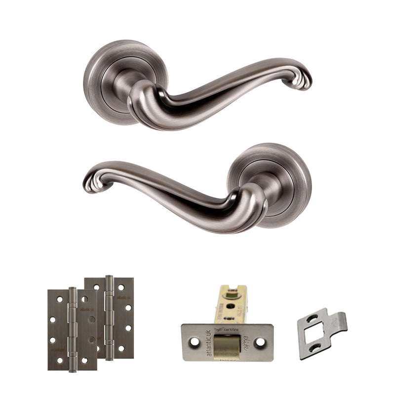 Old English Colchester Door Handle Pack (Latch Set - 3" CE Latch, 4" Slim Knuckle Hinges x2) - Matt Gun Metal