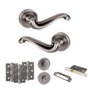 Old English Colchester Door Handle Pack (Bathroom Set - 2.5" CE Bathroom Lock, 3" Fire Rated Hinges x3) - Matt Gun Metal