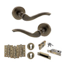 Old English Warwick Door Handle Pack (Euro Lock Set - 2.5" CE Sashlock, 4" Fire Rated Hinges x3) - Antique Brass