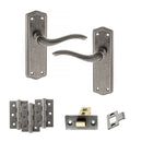 Old English Warwick Door Handle Pack (Latch Set - 3" CE Latch, 3" Fire Rated Hinges x3) - Distressed Silver