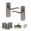 Old English Warwick Door Handle Pack (Latch Set - 3" CE Latch, 4" Fire Rated Hinges x3) - Distressed Silver
