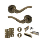 Old English Warwick Door Handle Pack (Euro Lock Set - 2.5" CE Sashlock, 4" Slim Knuckle Hinges x2) - Matt Antique Brass