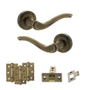 Old English Warwick Door Handle Pack (Latch Set - 3" CE Latch, 3" Fire Rated Hinges x3) - Matt Antique Brass