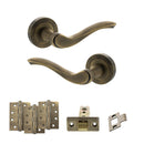 Old English Warwick Door Handle Pack (Latch Set - 2.5" CE Latch, 4" Fire Rated Hinges x3) - Matt Antique Brass