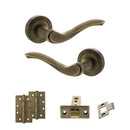 Old English Warwick Door Handle Pack (Latch Set - 3" CE Latch, 4" Slim Knuckle Hinges x2) - Matt Antique Brass