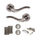 Old English Warwick Door Handle Pack (3 Lever Lock Set - 3" CE Sashlock, 4" Slim Knuckle Hinges x2) - Matt Gun Metal